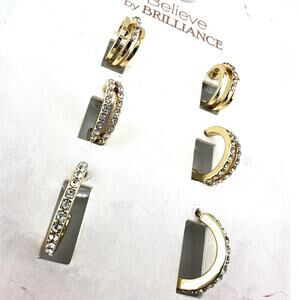Believe By Brilliance NWT Set Of 3 Pairs 14K Gold Flash Plated Hoop Earrings